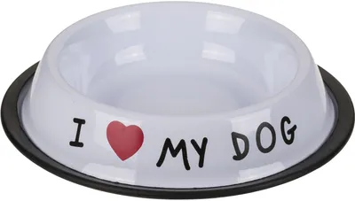 Zdjęcie produktu dla Okrągła miska ze stali nierdzewnej I love my dog Ø 21 cm