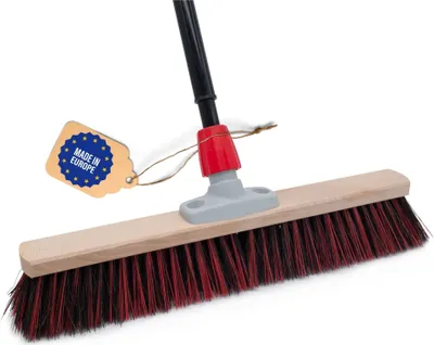 Produktbild von Novaliv Straßenbesen 50 cm I Besen mit Stiel ausziehbar I Arenga-Elaston schwarz-rot I Grob I Industriebesen Kehrbesen Gartenbesen Hofbesen