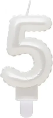 Image de Bougie chiffre 5 FIVE Pearl WHITE 7 cm