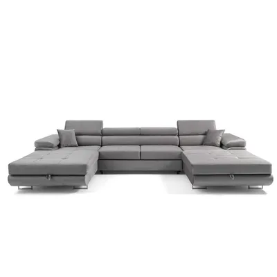 Produktbild von MUFFO Ecksofa U-Form ALONZO U mit Schlaffunktion 130x280 Velours Grau