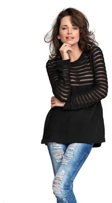 Produktbild von Damen Pullover Strickpullover Pulli Rundhals; Schwarz S/M 36/38