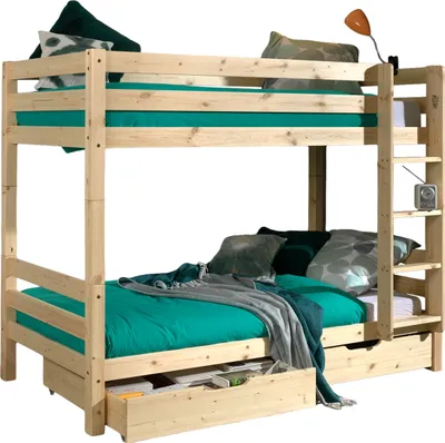 Produktbild von Etagenbett >PINO< in Kiefer massiv natur lackiert - 210x161x105 (BxHxT)