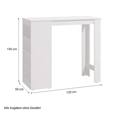 Produktbild von Homestyle4u Bartisch 120x50 cm Stehtisch Tisch Weiß Küchentisch Esstisch Tresentisch Holz Stauraum