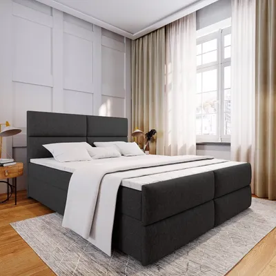 Produktbild von Masseno Boxspringbett MULEN 160X200 cm mit Fußteil,Bonell-Matratze und Topper, Stilvoll Polsterbett mit zwei Bettkästen - Schwarz, SAWANA 14