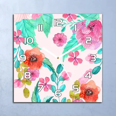 Produktbild von Deko Glasuhr Wanduhr 30x30 Pastell Blumen Quarz Küchenuhr Bürouhr