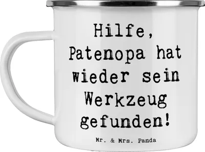Produktbild von Mr. & Mrs. Panda Kaffeepott Spruch Patenopa Abenteuer - Weiß - Geschenk, Handwerk, Liebe, einzigartige Designs, Großvater, Tasse Emaille, Dankeschön, Tradition, Pott