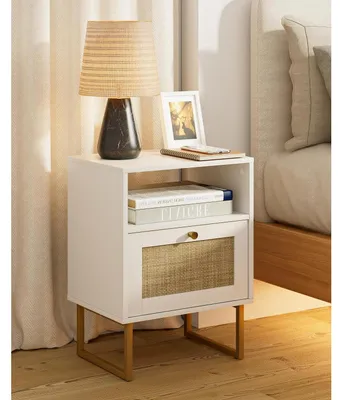 Immagine prodotto di Tavolino da notte in stile boho, rattan, bianco/naturale, grande