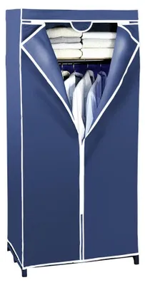 Stoffkleiderschrank 75x160x50 cm blau mit Kleiderstange