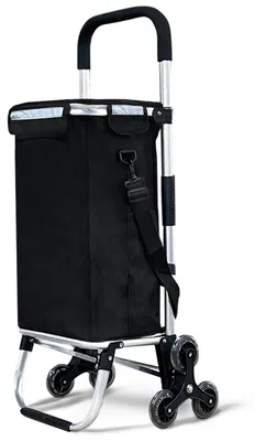 Produktbild von VOUNOT® Aluminium Einkaufstrolley Treppensteiger, Trolly Einkaufswagen Klappbar, mit 6 Räder und Kühlfach, Wasserdicht, 50L, Schwarz