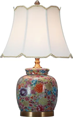 Produktbild von Fine Asianliving Chinesische Tischlampe Porzellan mit Lampenschirm E27 Orientalische Tischleuchte Keramik Nachttischlampen Schlafzimmer Wohnzimmer