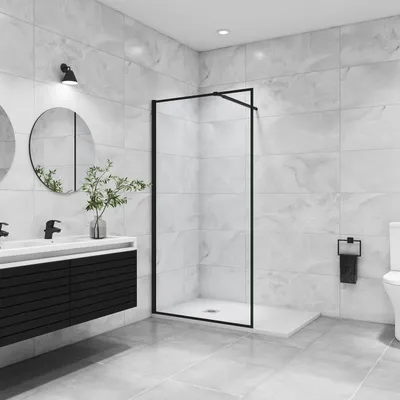 Produktbild von 140x200cm Walk in schwarz Aluminiumrahmen Duschwand mit 73-120cm flexiblen Stabilisator(für 6-10mm Glas) Duschabtrennung 8mm NANO Glass