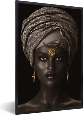 Produktbild von MuchoWow® Gerahmtes Poster Frau - Afrikanisch - Gold 20x30 cm - Poster mit Schwarzem Bilderrahmen Wandposter Rahmen Foto Bilder - Drucken - Bilder Poster im Rahmen