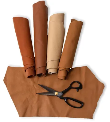 500 g echtes italienisches Leder, hellbraun, 4 Stück, verschiedene Formen