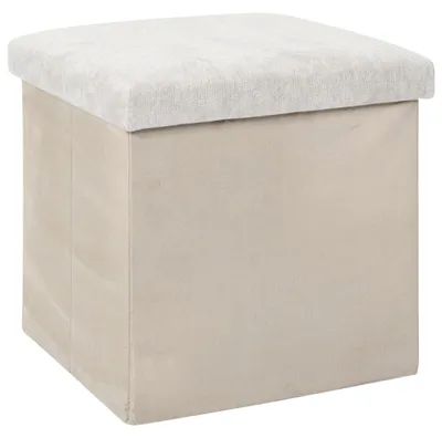 Immagine prodotto di HowHomely | Pouf con vano portaoggetti - beige - 38 x 38 x 38 cm - Pouf - Pouf da trucco - rotondo - Pouf in tessuto