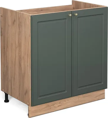 Produktbild von Vicco Spülenunterschrank Fame-Line, 80 cm ohne Arbeitsplatte, Grün-Gold Landhaus/Goldkraft Eiche