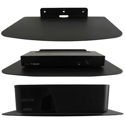 Zdjęcie produktu dla Półka metalowa ścienna uchwyt na pod dekoder RTV router wifi switch konsole nagrywarkę odtwarzacz DVD Blu-ray tuner czarna DUŻY