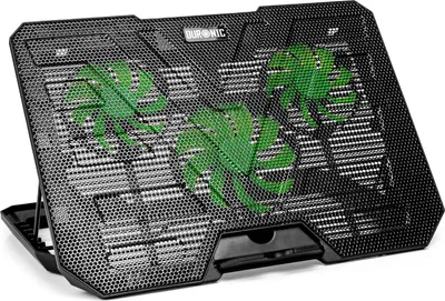 Produktbild von Duronic Laptop-Kühlständer LC3, höhenverstellbar, für Laptops bis 17.3 Zoll, 3 leistungsstarke leise Lüfter, grüne LED, Mesh-Metall, 36x27x4cm, ca. 600g