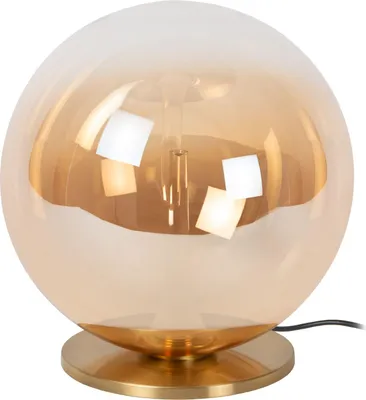 Produktbild von LED Nachttischleuchte dimmbar Metall Rauchglas rund D: 30 cm 31.8 cm in Messing Bernstein Kugelschirm 850 lm