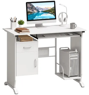 Produktbild von Computertisch, 100 x 52 x 75 cm, mit ausziehbarer Tastaturablage, Schubladen und CPU-Halterung, wei?