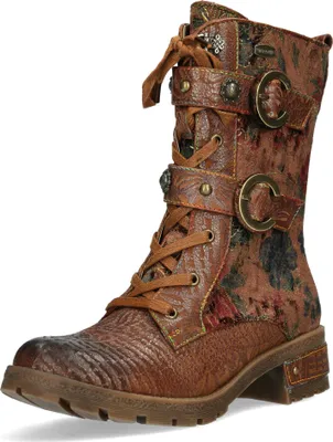 Produktbild von Laura Vita Damen Stiefelette Blumenmuster Leder Riemen und Schnalle Cocrailo 71, Größe:37 EU, Farbe:Braun