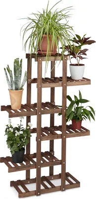 Produktbild von Relaxdays Blumenregal aus Holz, 5 Ebenen, Blumenständer für innen, Mehrstöckig, HBT: ca. 125 x 81 x 25 cm, dunkelbraun