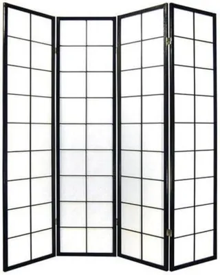 Productafbeelding van Japanse Kamerscherm 4 Panelen 180x180cm Shoji Rijstpapier Zwart