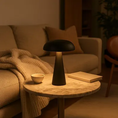 Productafbeelding van OMNIEXA Tafellamp - Mat Zwart – Dimbaar & Draadloos – 3 Lichtstanden – LED Designlamp met TouchControl – Luxe Tafellamp voor Woonkamer, Horeca