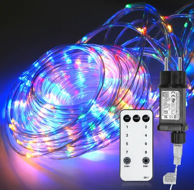 Zdjęcie produktu dla Oświetlenie linowe LED Fiqops z pilotem do użytku zewnętrznego / wewnętrznego oświetlenie linowe do użytku wewnętrznego-kolorowe-10m
