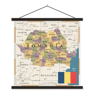 Produktbild von MuchoWow® Textilposter Bunte und alte Karte von Rumänien mit der Flagge 40x40 cm mit schwarzem Rahmen - Fotos