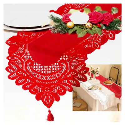Produktbild von Tischläufer im modernen Boho-Stil, waschbare Tischwäsche für Feierlichkeiten, Taufen, Partys, Herbstdekoration, Hochzeiten, Rot