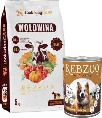 Produktbild von Look4dog CARE | Hundefutter Set - Trockenfutter Rind 5kg + Nassfutter 400g - Hochwertige Ernährung - Gesund und lecker