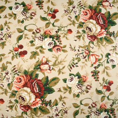 Produktbild von Canvas Vorhangstoff englische Rosen auf ecrufarbenem Hintergrund