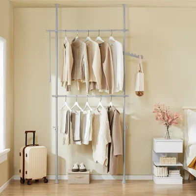 Produktbild von SoBuy Teleskop Kleiderständer, robuster Kleiderstange, verstellbarer offener Kleiderschrank für Schlafzimmer, Garderobenständer, Grau FRG109-II-HG