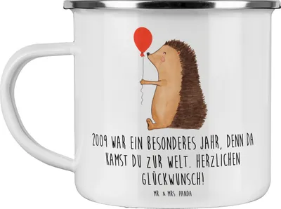 Produktbild von Mr. & Mrs. Panda Kaffeepott 2009 Geburtstag - Weiß - Geschenk, Happy Birthday, Feier, Emaille Becher, Pott, Alter, Geburtstagsgeschenk, Teetasse, Haferl, Geschenkideen