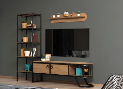 Produktbild von Wohnzimmer TV Ständer Bücherregal RTV Lowboard Holz Braun Set 3tlg