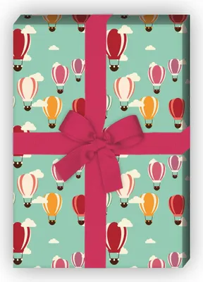 Produktbild von Schönes Geschenkpapier für liebevolle Geschenke mit Heißluftballons, grün - G8171, 32 x 48cm