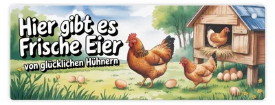 Produktbild von Hier gibt es Frische Eier von glücklichen Hühnern Metallschild L in
