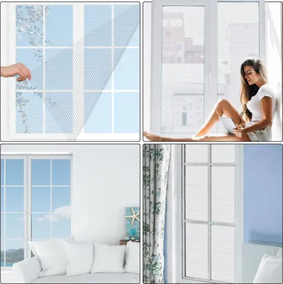 Produktbild von Fliegengitter-Set von 2 130 x 150 cm Selbstklebender Insektenschutz für Fenster mit 2 Rollen Klettband und 10 Reparatur-Patches - Grau
