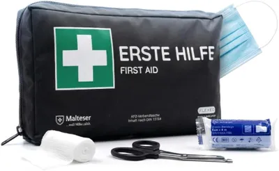Produktbild von Erste Hilfe Set Auto nach DIN 13164, mit 2 Medizinischen Mundschutz, für PKW, 4-5 Jahre Haltbarkeit