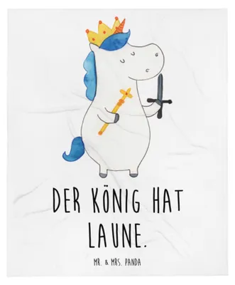 Produktbild von Mr. & Mrs. Panda Sofaüberwurf Einhorn König mit Schwert - Weiß - Geschenk, Kuscheldecke, Kunstfelldecke, Flauschige Decke, Tagesdecke, Bettdecke, Unicorn, Einhörner