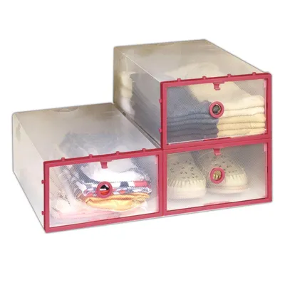 Produktbild von 3er Set Aufbewahrungsbox Stapelbar | Schuhaufbewahrung Kunststoffbox Transparent | Stapelbox Schuhbox Kunststoff