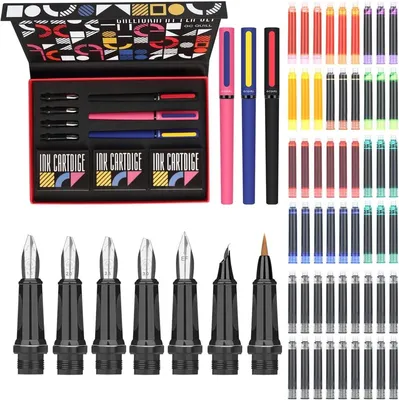 Produktbild von PromoHome® Luxus-Schreibset mit 3 Metall-Füllern, 7 Feder-Spitzen, 54 Tintenpatronen, Kalligrafie-Set