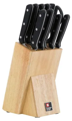 10-teiliges Messerset mit Messerblock, Edelstahl, Bambus