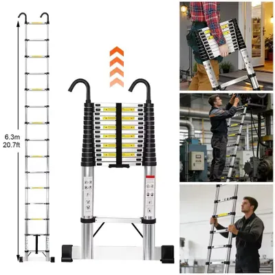 Immagine prodotto di Scala telescopica, acciaio inossidabile, gradini antiscivolo, 6,3 m