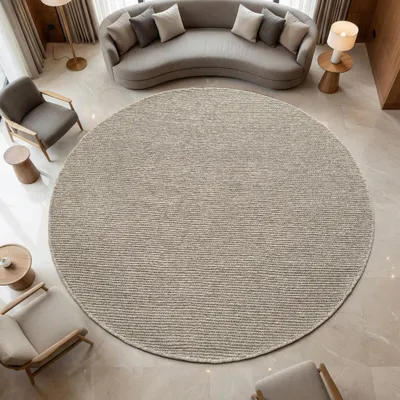 Produktbild von Handgewobener Wollteppich in beige Größe - 160 cm Rund