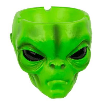 Produktbild von Grüner Alienkopf-Aschenbecher mit Zigarettenspitze
