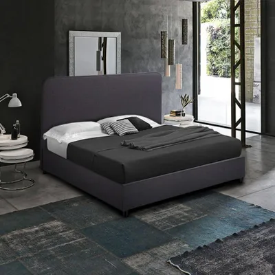 Immagine prodotto di Letto singolo grande completo in tessuto con giroletto 120x190 cm Zurich - Grigio