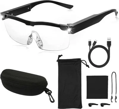 Produktbild von Vergroßer mit Licht über USB - Lupe Brille für Brillenträger - Vergrohrende Brille mit LED - Testgewinner Vergroßer