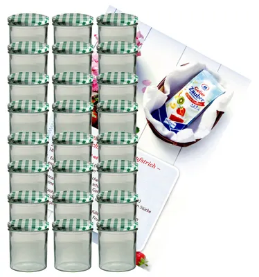 Immagine prodotto di set di 24 tumbler 350 ml barattolo da marmellata barattolo da conserva To 82 coperchio verde a scacchiera