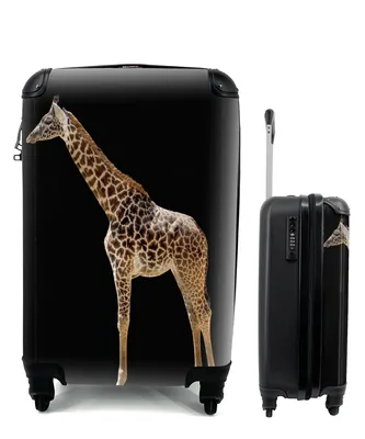 Produktbild von MuchoWow® Koffer Handgepäck Trolley Rollkoffer Kleine Reisekoffer mit 4 Rollen - Seitenansicht einer Giraffe vor einem schwarzen Hintergrund - Cabin Size < 55x40x23 cm & 55x40x20 cm - Fotokoffer - Kabinenkoffer - Boardgepäck - Reise-Box - Reisekoffer - Reisegepäck - Koffer mit Bild - Trolley für Kinder